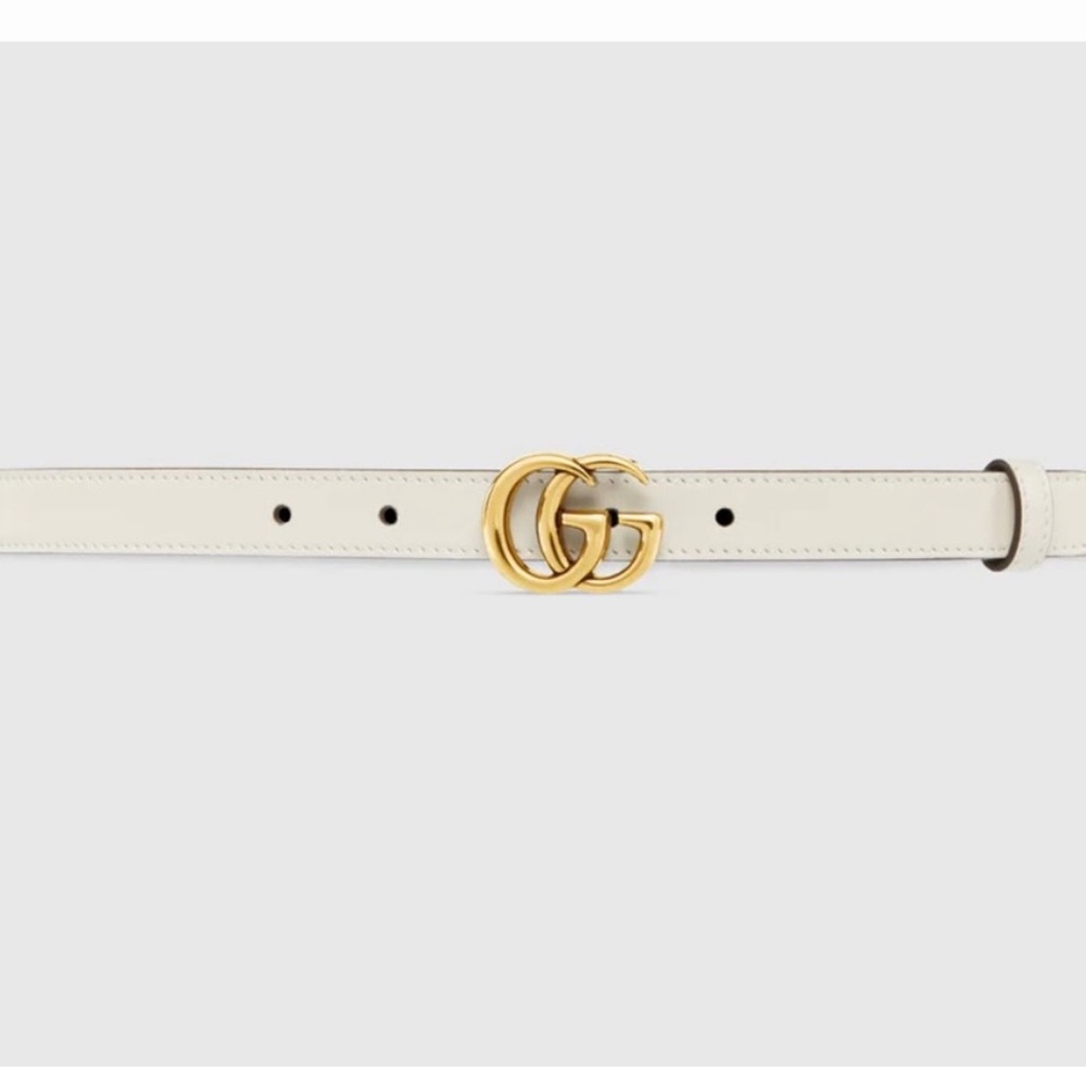 💯 Gucci Marmont Leather Belt Off White with Gold GG Buckle 😍